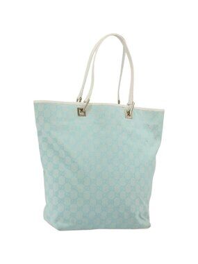 GUCCI GG Canvas Tote Bag Light Blue Gold 002 1098